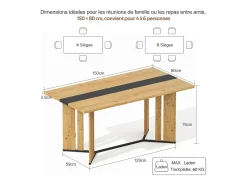 Mesa de comedor 150x80x76 cm - grano de madera - capacidad para 6-8 personas - MDF - Natural