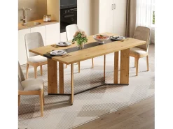 Mesa de comedor 150x80x76 cm - grano de madera - capacidad para 6-8 personas - MDF - Natural
