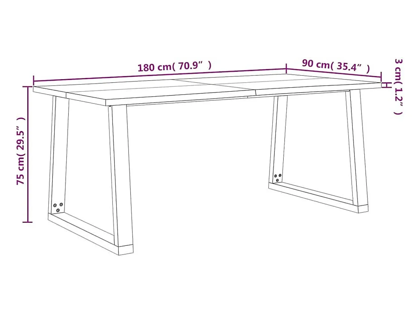 Mesa de comedor 180x90x75 cm madera maciza de acacia con canto vivo