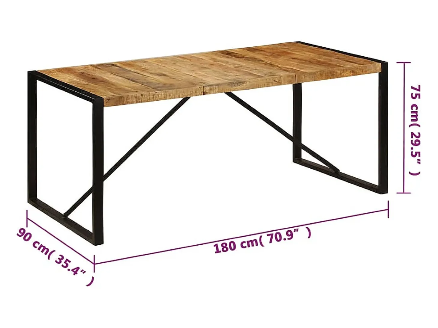 Mesa de comedor 180x90x75 cm madera maciza de mango
