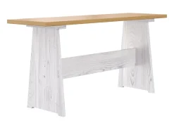 Mesa de comedor y banco QUEEN de madera maciza de pino color marrón miel y blanco