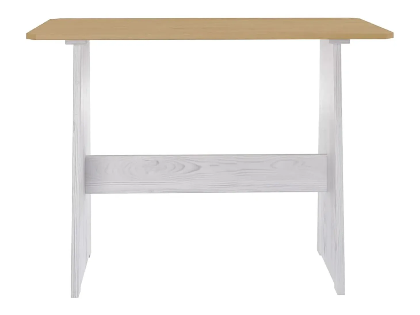 Mesa de comedor y banco QUEEN de madera maciza de pino color marrón miel y blanco