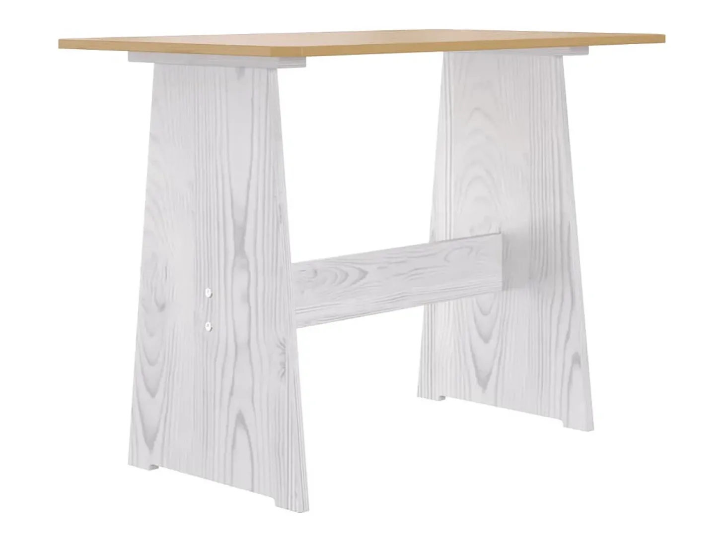 Mesa de comedor y banco QUEEN de madera maciza de pino color marrón miel y blanco