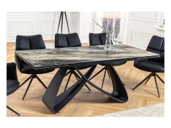 Mesa de comedor ZAREL – Extensible de 180 a 260 cm – Cerámica y vidrio templado – Aspecto mármol gris topo