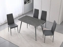Mesa de Cristal Templado 120cm + 4 Sillas Polipiel. Comedor o Cocina, Negro