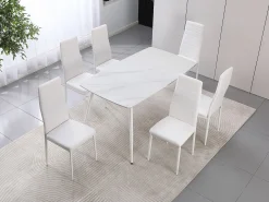 Mesa de Cristal Templado 140cm + 6 Sillas Polipiel. Comedor o Cocina, Negro