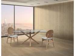 Mesa de cristal transparente y madera natural, 160x90 cm - SILVER LAKE