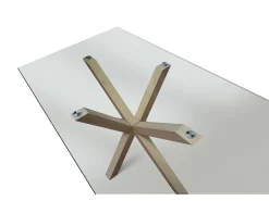 Mesa de cristal transparente y madera natural, 160x90 cm - SILVER LAKE