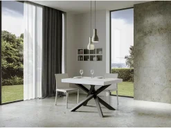 Mesa de diseño Artemis 130 cm blanco mate con patas entrelazadas antracita