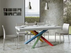 Mesa de diseño blanco mate y patas entrelazadas multicolor 160 cm Artemis