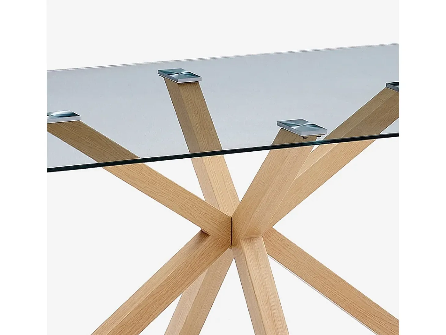 Mesa de diseño de cristal y madera 200x100cm con patas cruzadas Horo