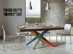 Mesa de diseño de madera marrón y patas entrelazadas multicolor 180 cm Artemis