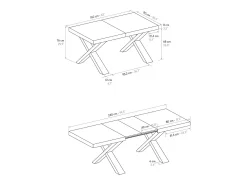 Mesa de fresno blanco,patas antracita,ext.160x90-240x90cm - AMALFI