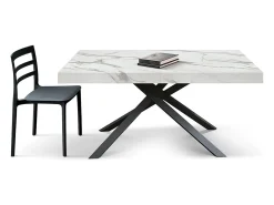 Mesa de madera, acabado blanco y base negra, extensible 160x90-240x90 - FORTE DEI MARMI