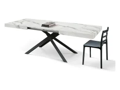 Mesa de madera, acabado blanco y base negra, extensible 160x90-240x90 - FORTE DEI MARMI