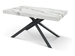 Mesa de madera, acabado blanco y base negra, extensible 160x90-240x90 - FORTE DEI MARMI