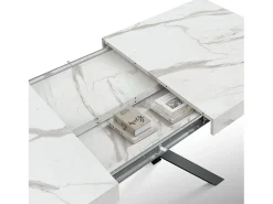 Mesa de madera, acabado blanco y base negra, extensible 160x90-240x90 - FORTE DEI MARMI