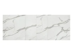 Mesa de madera, acabado blanco y patas X negras, extensible 140x90 - 220x90 - CAMAIORE