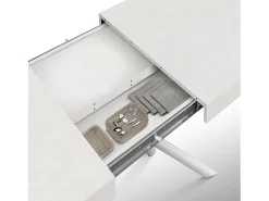 Mesa de madera, acabado blanco, base de metal pintada en blanco, 180×90–260×90 - CARRARA