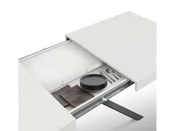 Mesa de madera, acabado blanco, base en X de metal antracita, 180×90–260×90 - CAMAIORE