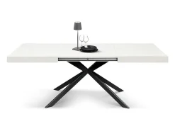 Mesa de madera, acabado blanco, base X antracita, extensible 160x90 - CAMAIORE