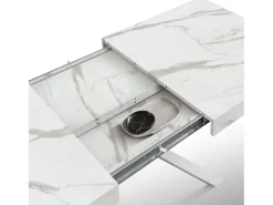 Mesa de madera, acabado blanco y patas X blancas, extensible 140x90 - 220x90 - CAMAIORE