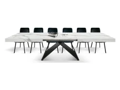 Mesa de madera, acabado blanco, base de madera negra, extensible 160x90-240x90 - VULCANO