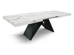 Mesa de madera, acabado blanco, base de madera negra, extensible 160x90-240x90 - VULCANO