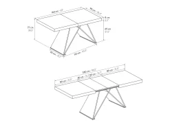 Mesa de madera, acabado blanco, base de madera negra, extensible 160x90-240x90 - VULCANO