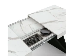 Mesa de madera, acabado blanco, base de madera negra, extensible 160x90-240x90 - VULCANO