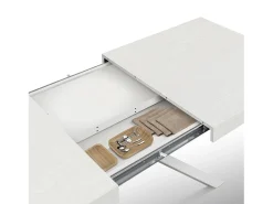 Mesa de madera, acabado blanco, base en X de metal blanco, 180×90–260×90 - CAMAIORE