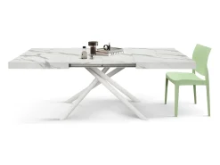 Mesa de madera, acabado blanco, patas blancas, extensible 140x90- 220x90 - CARRARA