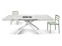 Mesa de madera, acabado blanco, base blanca, extensible 140x90-220x90 - FORTE DEI MARMI
