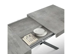 Mesa de madera, acabado cemento, base X antracita, extensible 140x90 - CAMAIORE
