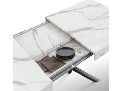 Mesa de madera, acabado estatuario blanco, patas negras, extensible 160x90-240x90 - CARRARA