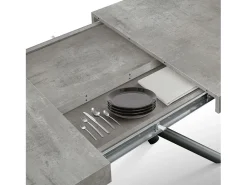 Mesa de madera, acabado gris, base de metal antracita, 180×90–260×90 - CARRARA