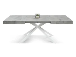 Mesa de madera, acabado gris, base en X de metal blanco, 180×90–260×90 - CAMAIORE