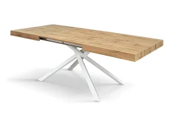 Mesa de madera, acabado roble, base blanca, extensible 140x90 - FORTE DEI MARMI