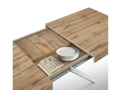 Mesa de madera, acabado roble, base blanca, extensible 140x90 - FORTE DEI MARMI