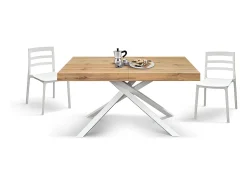 Mesa de madera, acabado roble, base blanca, extensible 140x90 - FORTE DEI MARMI