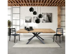 Mesa de madera, acabado roble, base antracita, extensible 140x90 - FORTE DEI MARMI
