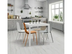 Mesa de madera blanca, marco de metal blanco 80x80 - RAVENNA