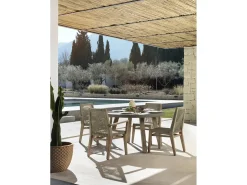 Mesa de madera de acacia tablero cemento ligero gris, diámetro 118 cm