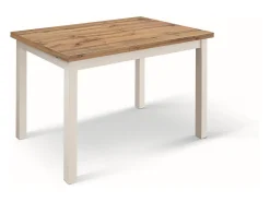 Mesa de madera efecto roble, patas blancas, extensión 110x70cm-190x70cm - POSITANO