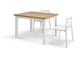 Mesa de madera efecto roble, patas blancas, extensión 110x70cm-190x70cm - POSITANO