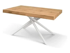 Mesa de madera, efecto roble, base blanca, ext.140x90-220x90cm - CARRARA