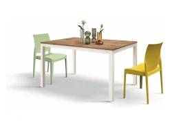 Mesa de madera, efecto roble, base blanca, ext.120x80-170x80cm - TROPEA