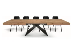 Mesa de madera, efecto roble, base antracita, ext.180×90-260×90cm - VULCANO