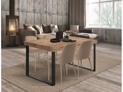Mesa de madera efecto roble, base antracita, ext.160×90-240×90cm - CINQUALE