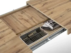 Mesa de madera efecto roble, base antracita, ext.160×90-240×90cm - CINQUALE
